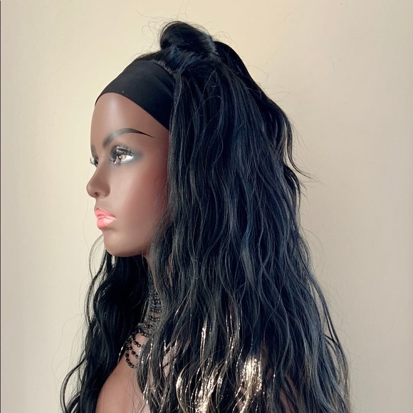 A Pretty “Put On & Go” Long Black Premium Fiber Headband Wig - Daily Wear/Event - Picture 5 of 16